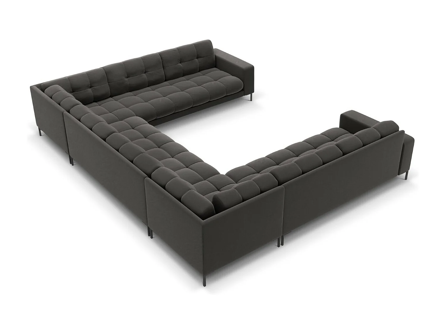 Cosmopolitan Design - Sofá panorâmico "Bali" 9 lugares em veludo cinza escuro - 327x256x75cm