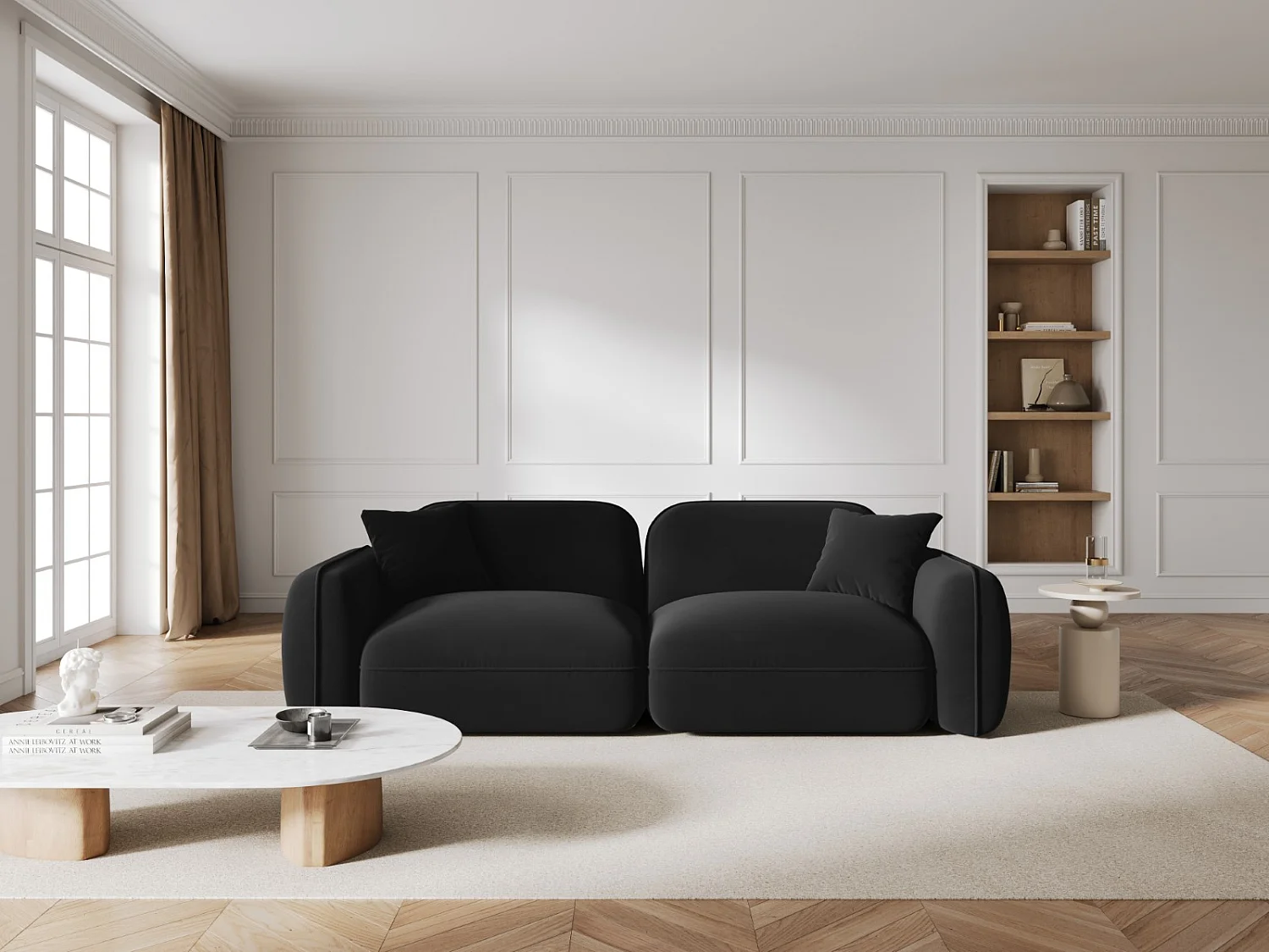 CXL by Christian Lacroix - Canapé modulable "Lucien" 3 places en velours noir - 230x90x70cm