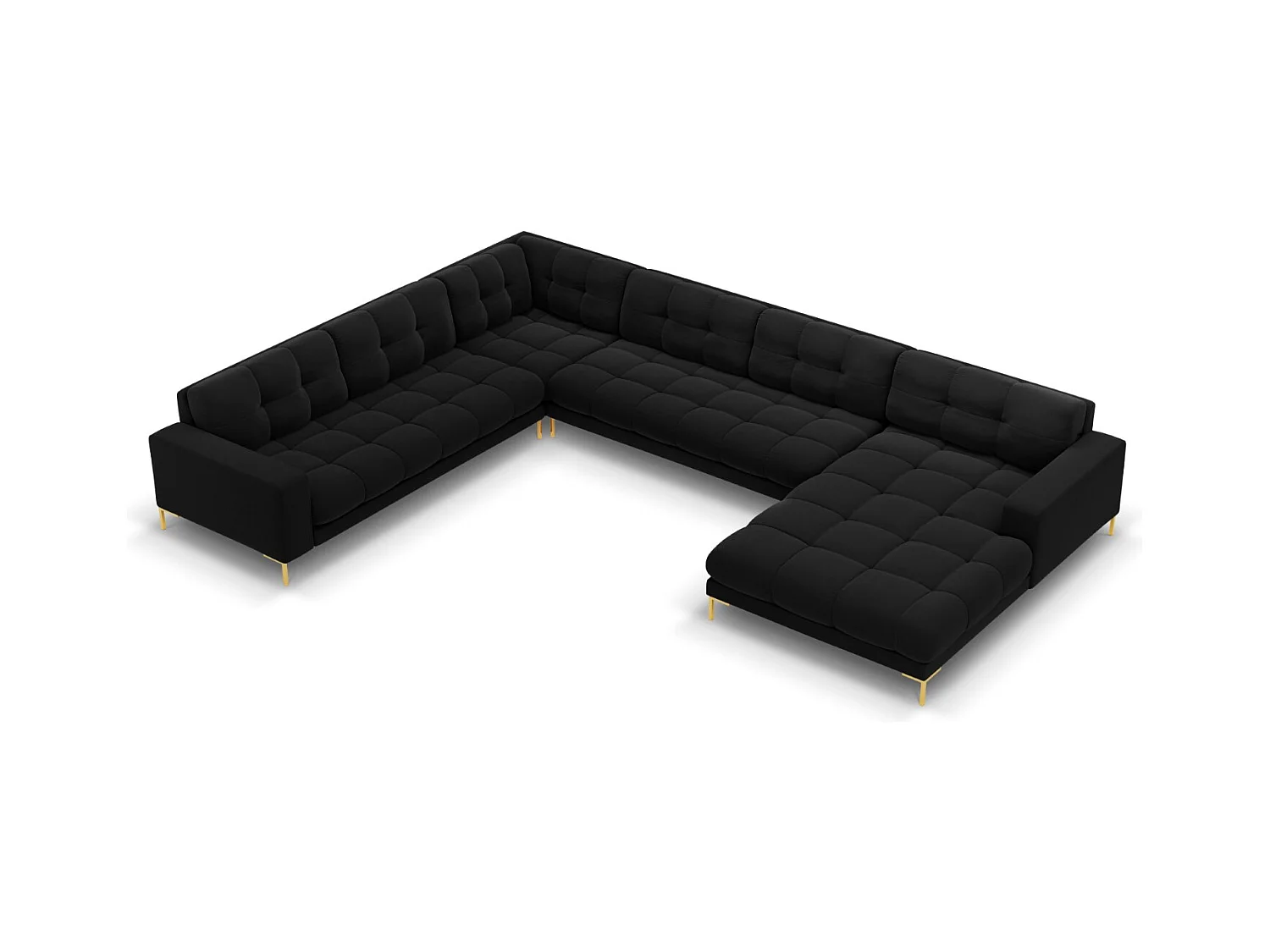 Cosmopolitan Design - Panoramische hoekbank links "Bali" 7 zitplaatsen, Flueel, Zwart - 327x256x75cm