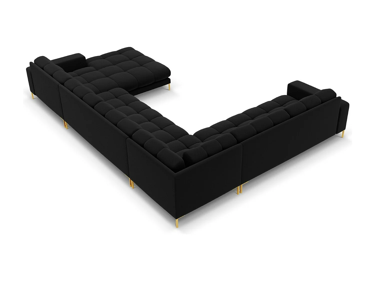 Cosmopolitan Design - Sofá de canto panorâmico à esquerda "Bali" 7 lugares em veludo preto - 327x256x75cm