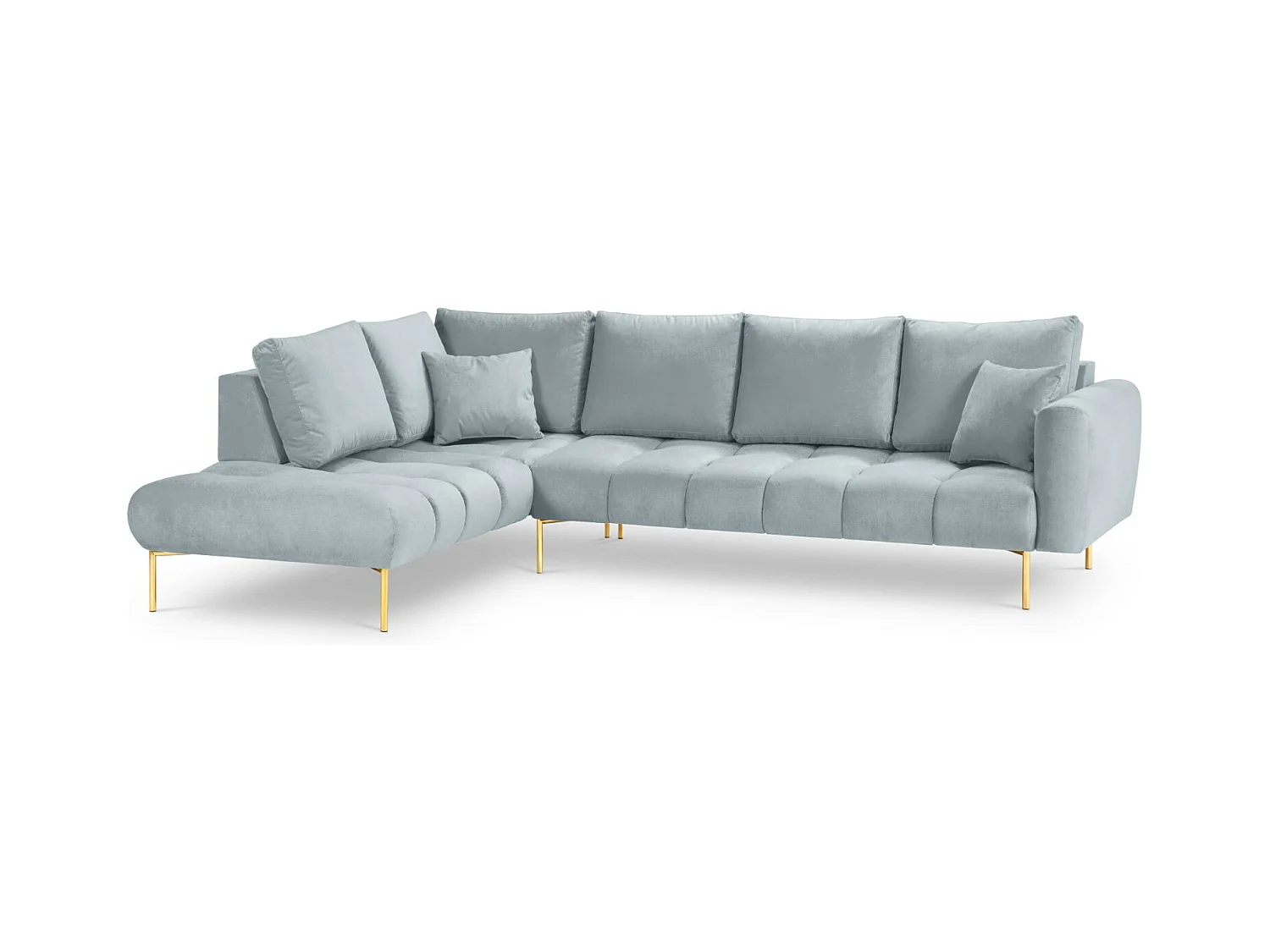 Cosmopolitan Design - Canapé d'angle gauche "Hastings" 5 places en velours bleu clair - 301x216x75cm