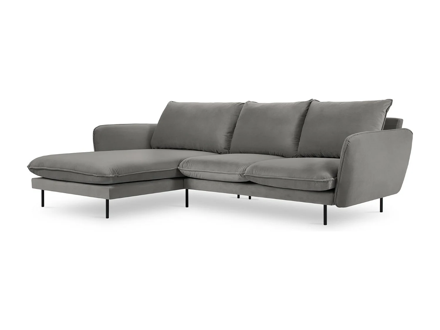 Cosmopolitan Design - Sofá esquinero izquierdo "Vienna" 5 plazas de terciopelo gris claro - 255x170x95cm