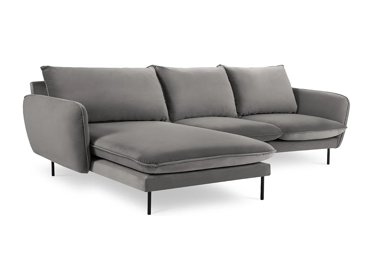 Cosmopolitan Design - Sofá de canto esquerdo "Vienna" 5 lugares em veludo cinza claro - 255x170x95cm