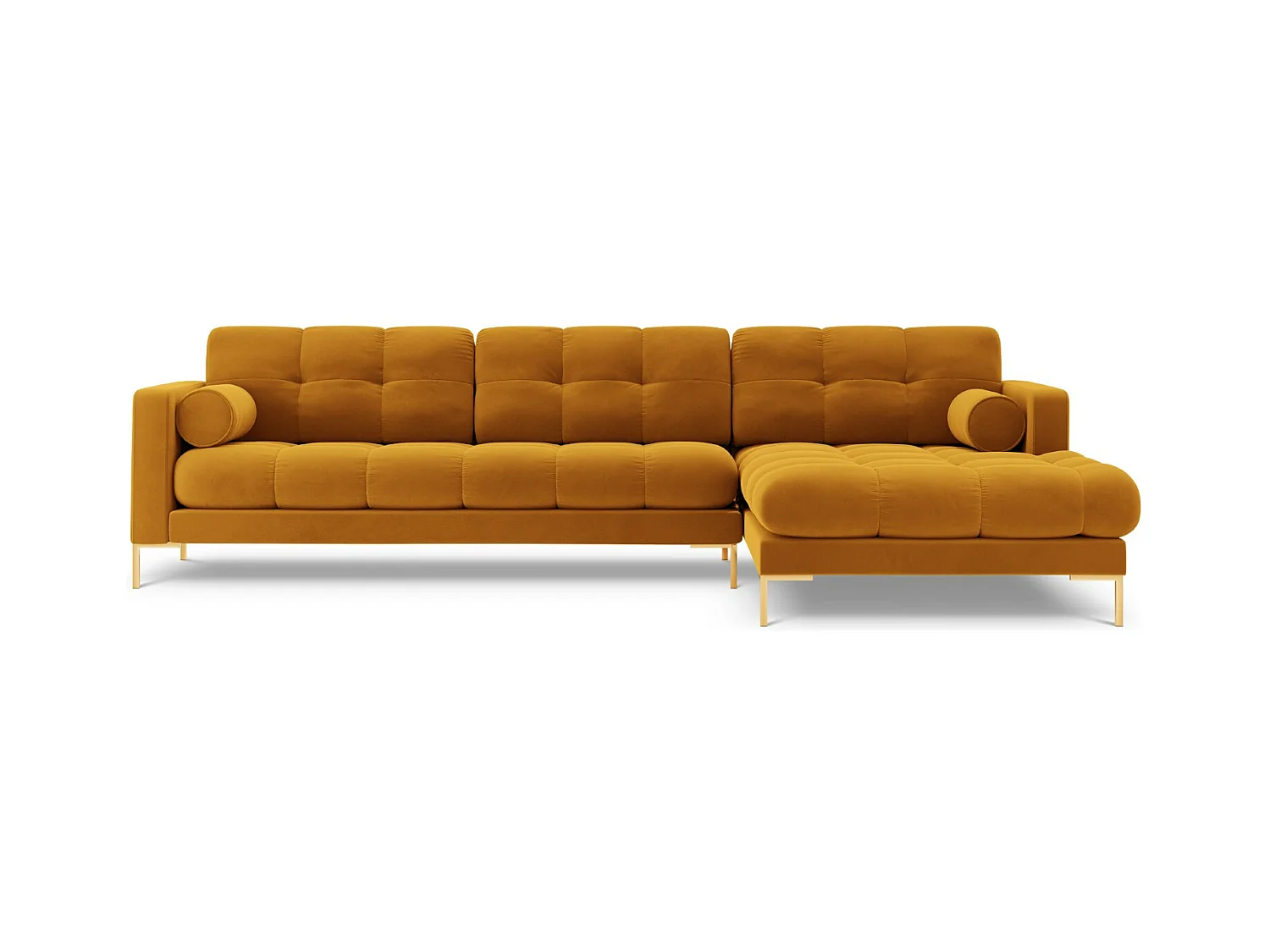 Cosmopolitan Design - Sofá esquinero derecho "Bali" 5 plazas de terciopelo amarillo - 293x185x75cm
