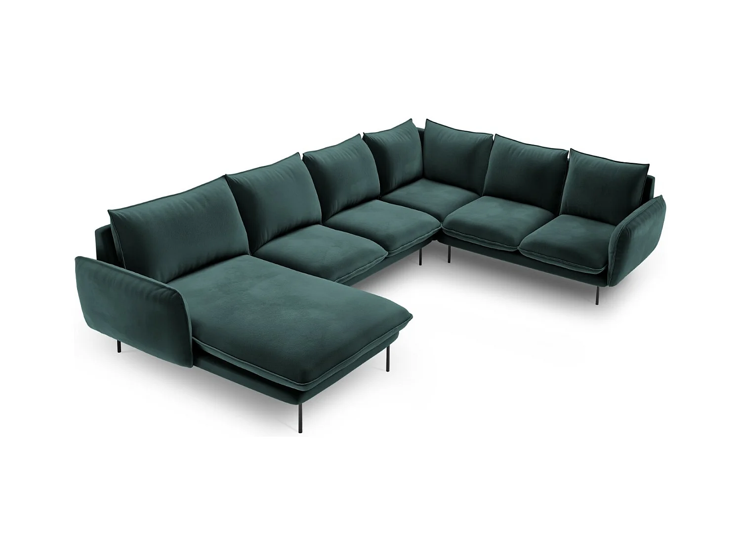 Cosmopolitan Design - Canapé d'angle droit panoramique "Vienna" 7 places en velours pétrole - 330x235x95cm