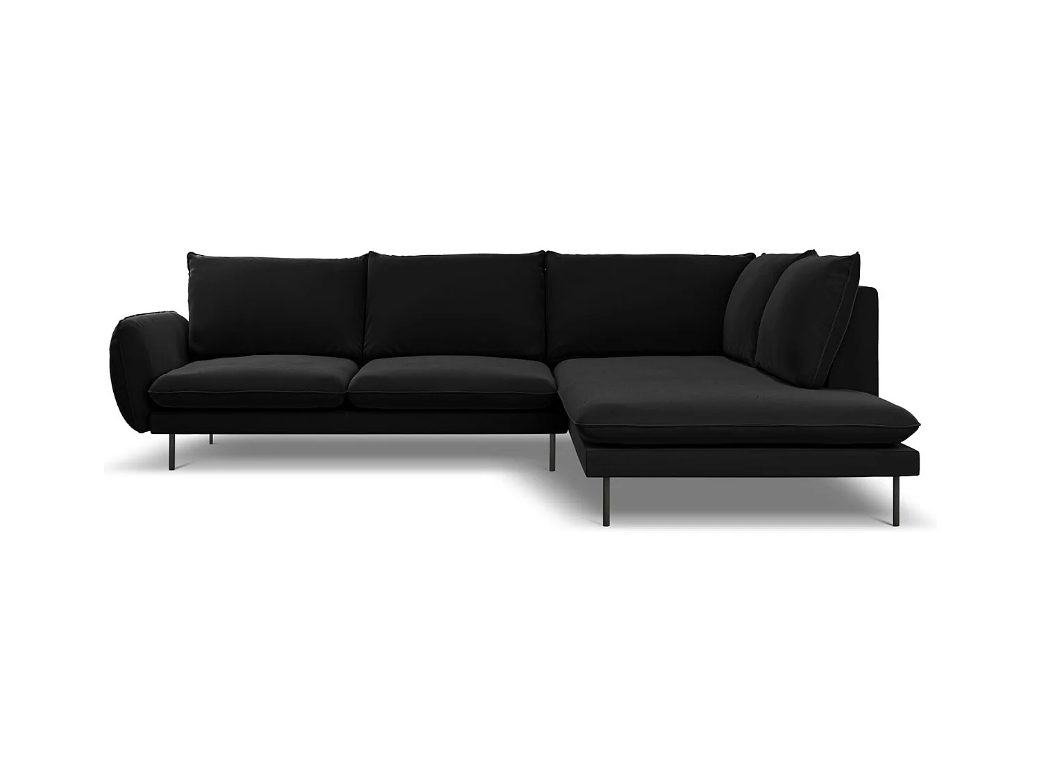 Cosmopolitan Design - Canapé d'angle droit "Vienna" 6 places en velours noir - 275x185x95cm