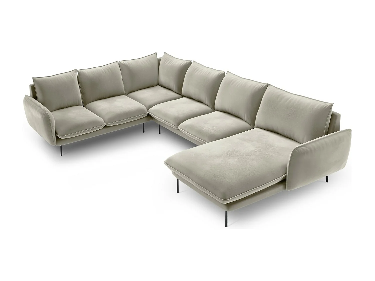 Cosmopolitan Design - Panoramische hoekbank links "Vienna" 7 zitplaatsen, Flueel, Beige - 330x235x95cm