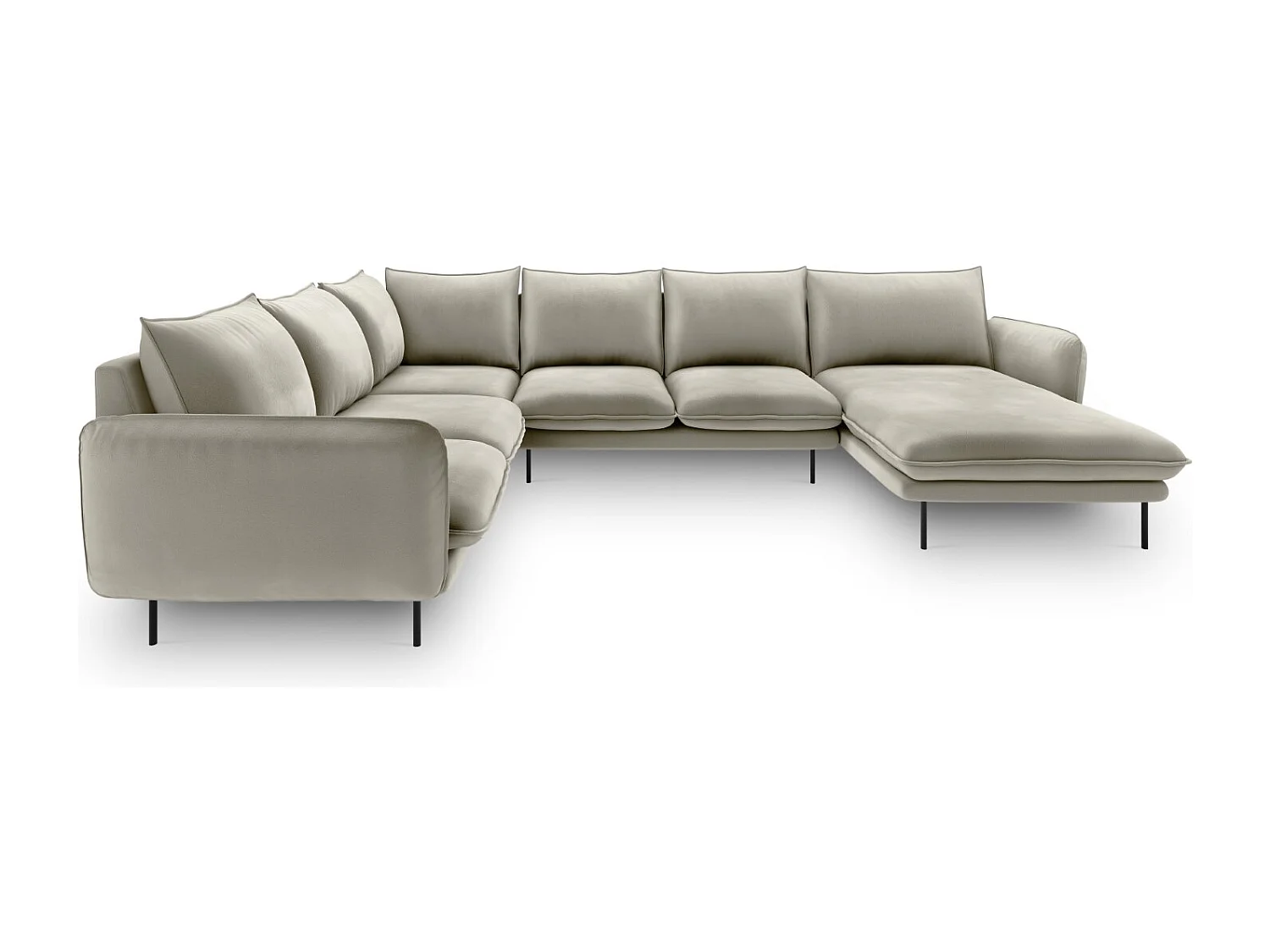 Cosmopolitan Design - Panoramische hoekbank links "Vienna" 7 zitplaatsen, Flueel, Beige - 330x235x95cm