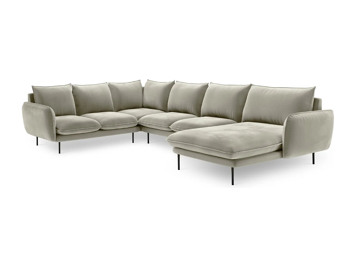 Cosmopolitan Design - Panoramische hoekbank links "Vienna" 7 zitplaatsen, Flueel, Beige - 330x235x95cm