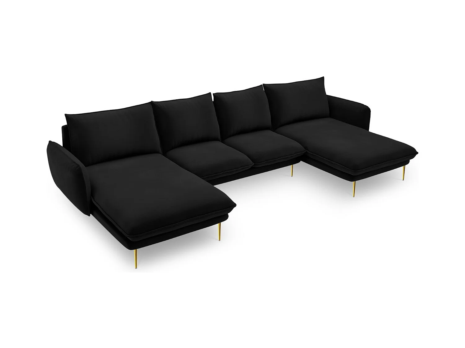Cosmopolitan Design - Canapé panoramique "Vienna" 6 places en velours noir - 350x170x95cm