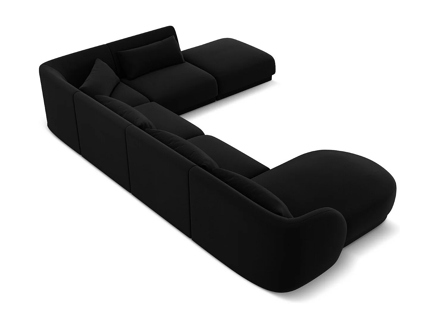 Cosmopolitan Design - Panoramische hoekbank rechts "Tulum" 6 zitplaatsen, Flueel, Zwart - 330x255x70cm