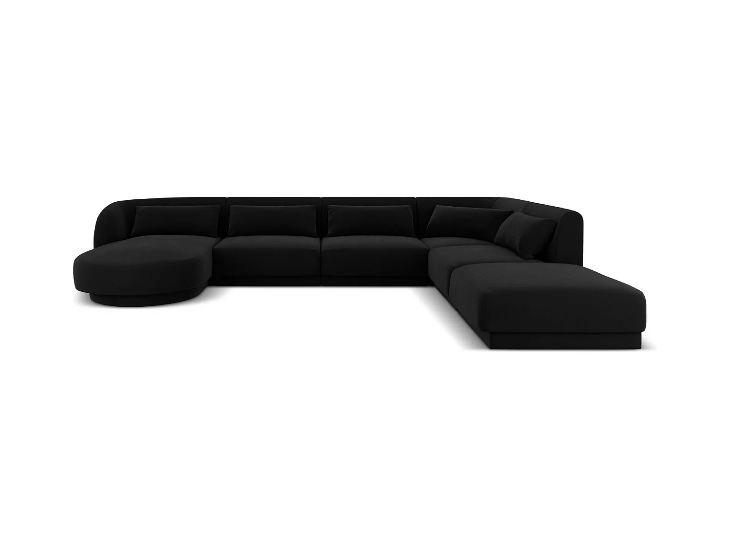 Cosmopolitan Design - Panoramische hoekbank rechts "Tulum" 6 zitplaatsen, Flueel, Zwart - 330x255x70cm