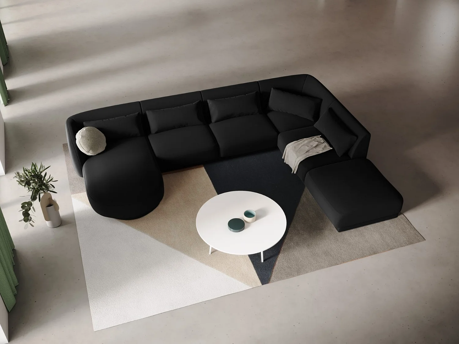 Cosmopolitan Design - Canapé d'angle droit panoramique "Tulum" 6 places en velours noir - 330x255x70cm