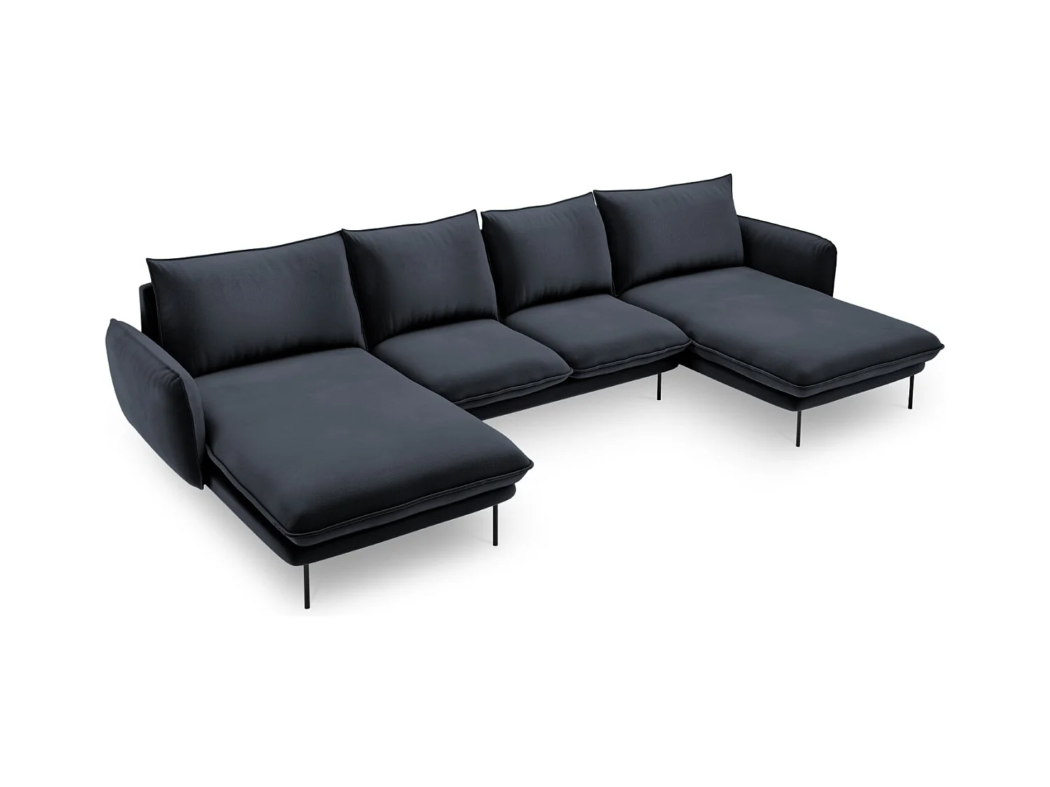 Cosmopolitan Design - Panoramische bank "Vienna" 6 zitplaatsen, Flueel, Donkerblauw - 350x170x95cm
