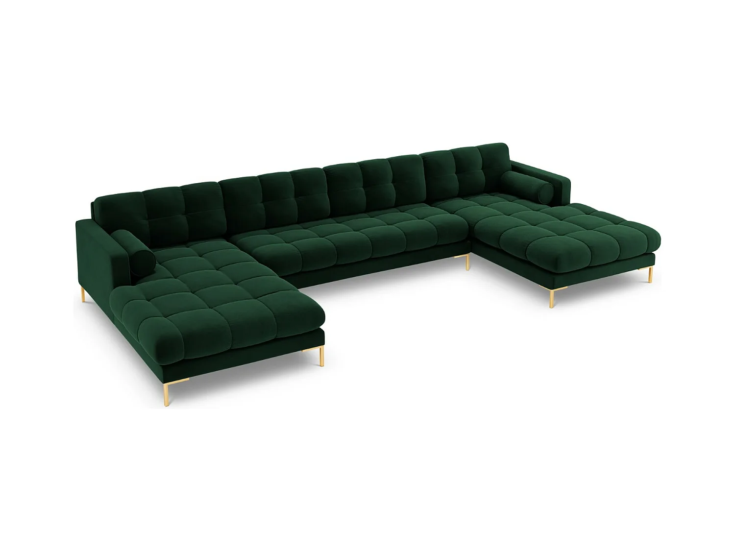 Cosmopolitan Design - Canapé panoramique "Bali" 7 places en velours vert bouteille - 383x185x75cm