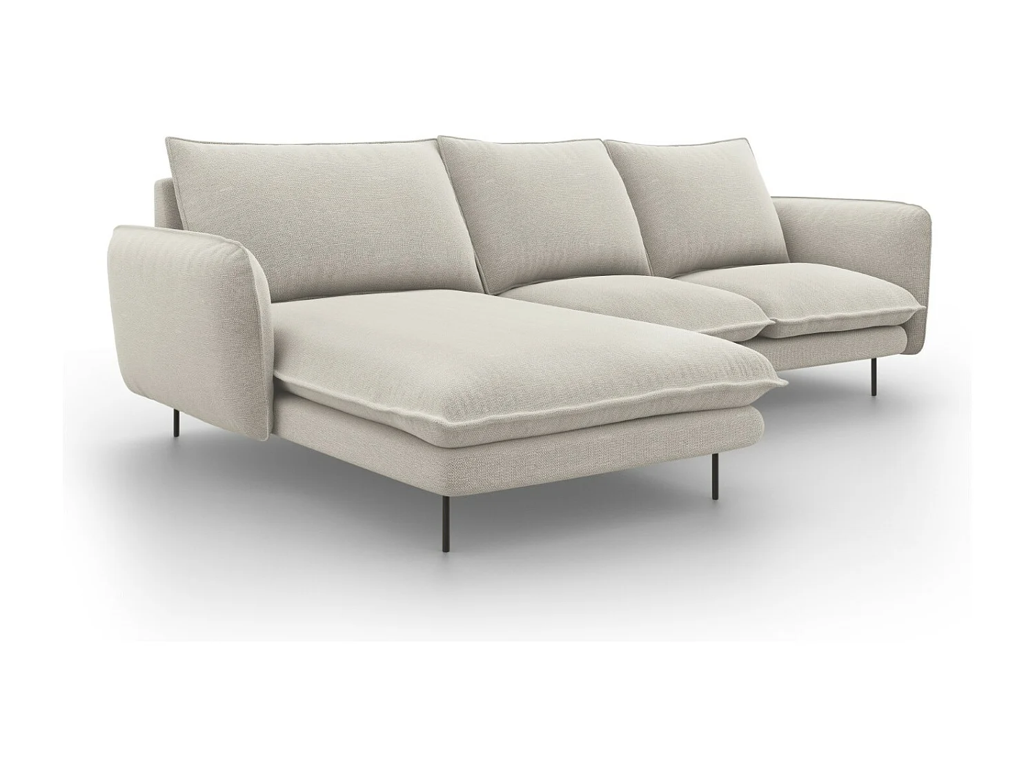 Cosmopolitan Design - Linker hoekbank "Vienna" 5 zitplaatsen, Structurele stof, Lichtbeige - 255x170x95cm