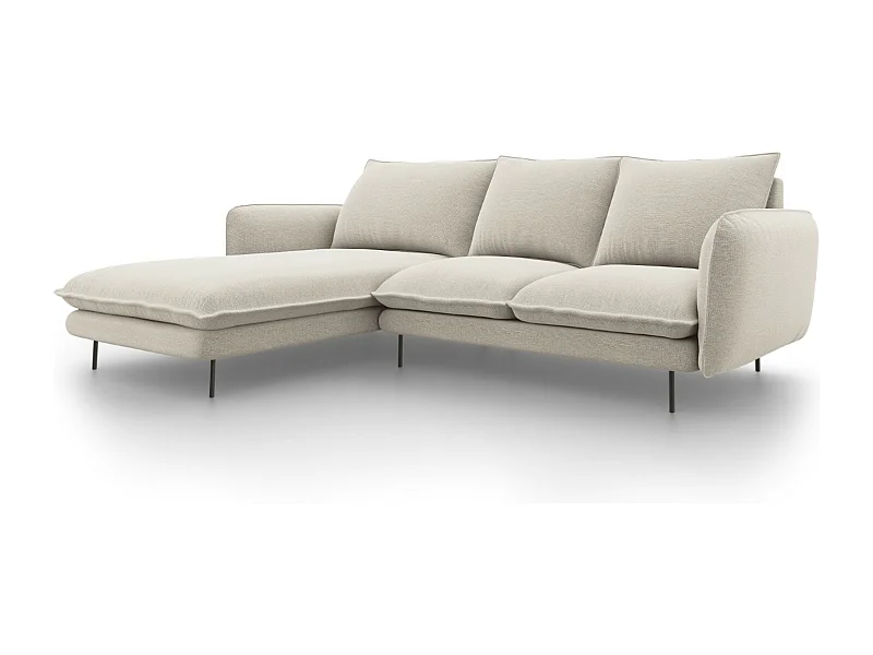 Cosmopolitan Design - Linker hoekbank "Vienna" 5 zitplaatsen, Structurele stof, Lichtbeige - 255x170x95cm