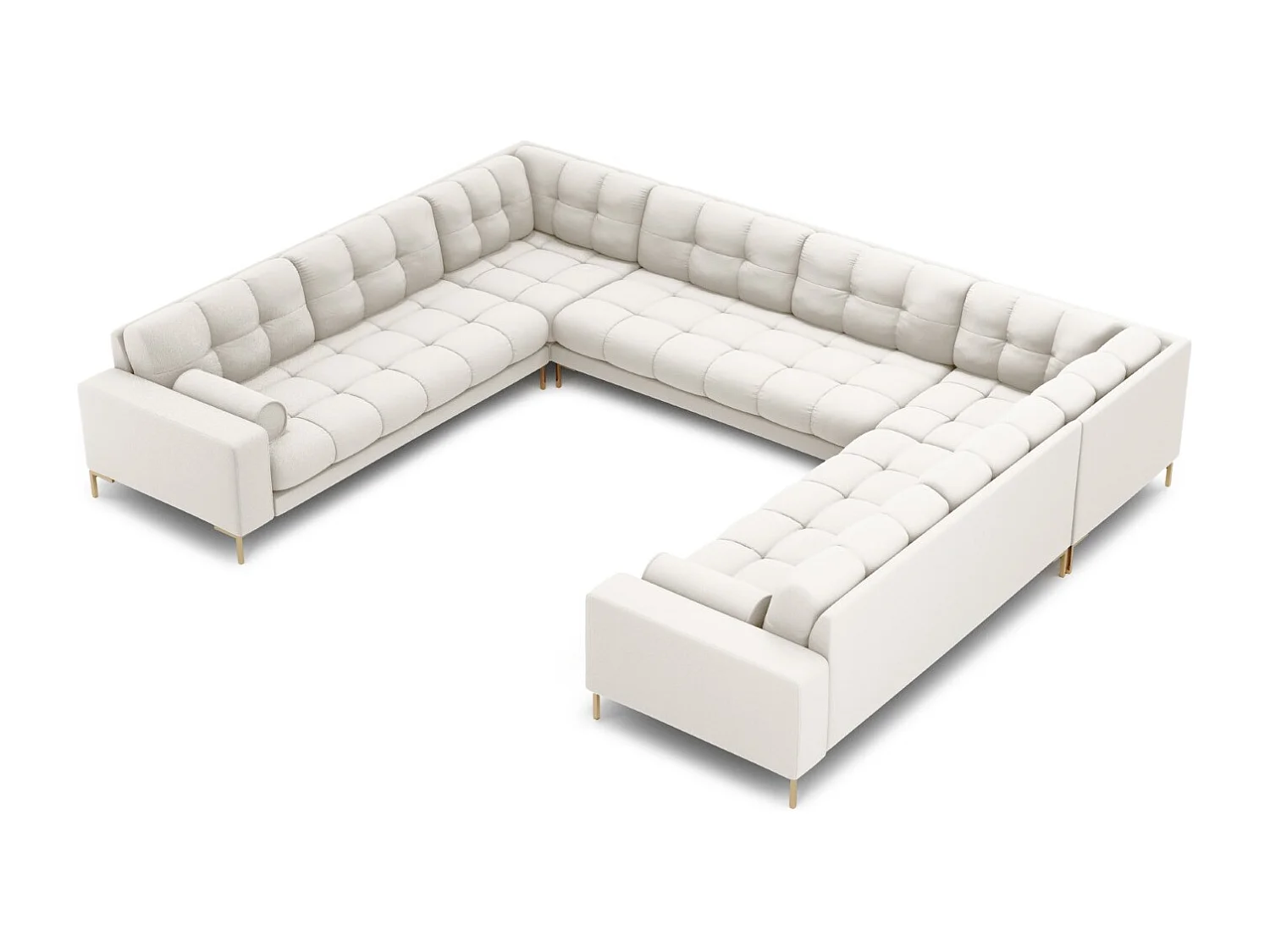 Cosmopolitan Design - Canapé panoramique "Bali" 9 places en tissu structurel beige clair - 327x256x75cm