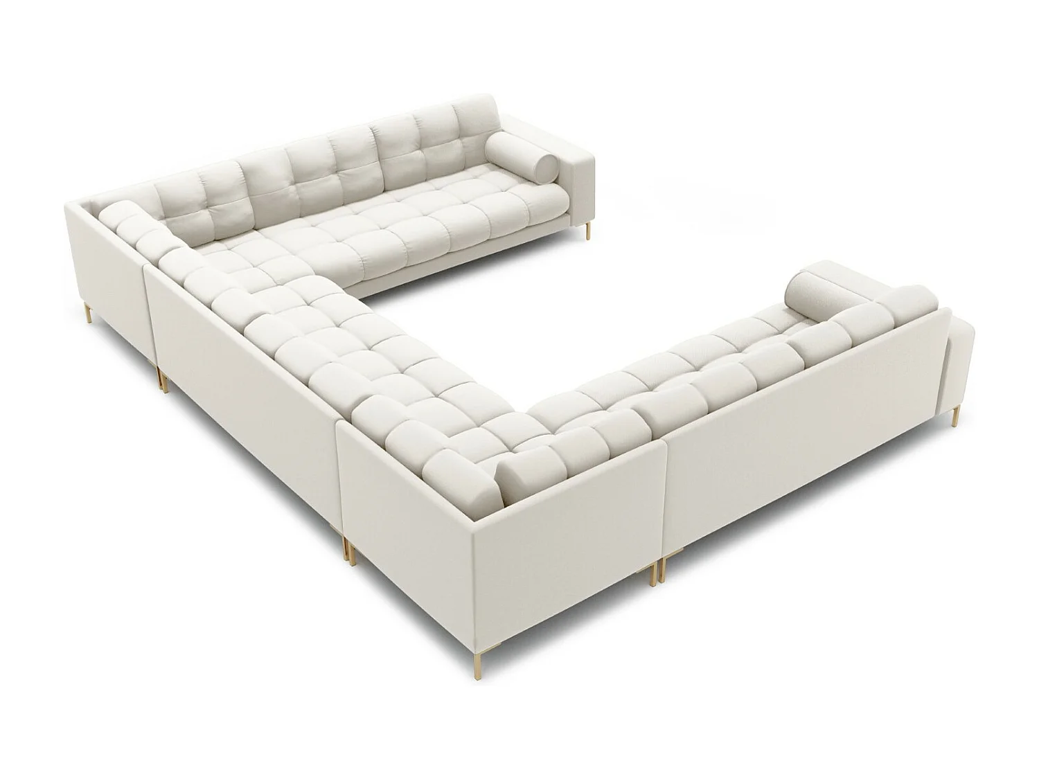 Cosmopolitan Design - Canapé panoramique "Bali" 9 places en tissu structurel beige clair - 327x256x75cm