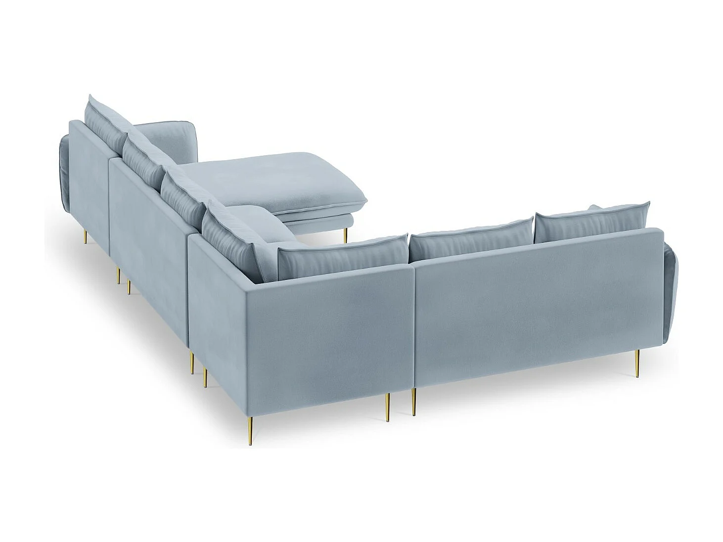 Cosmopolitan Design - Panoramische hoekbank links "Vienna" 7 zitplaatsen, Flueel, Lichtblauw - 330x235x95cm