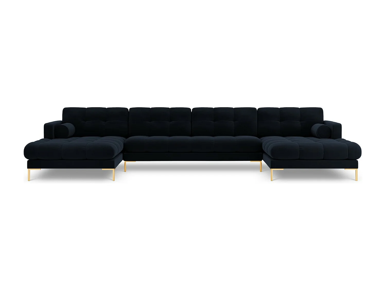 Cosmopolitan Design - Sofá panorámico "Bali" 7 plazas de terciopelo azul oscuro - 383x185x75cm