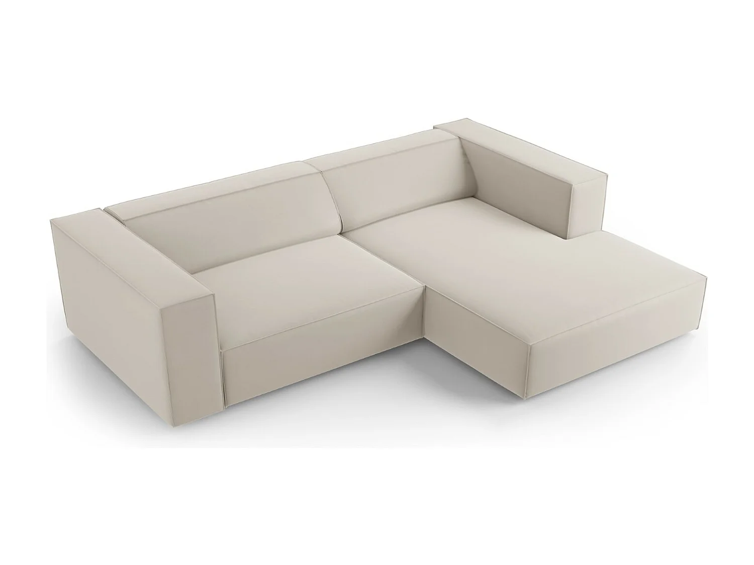 Cosmopolitan Design - 3-Sitzer Ecksofa rechts "Arendal" aus Samt Ecru - 224x166x70cm