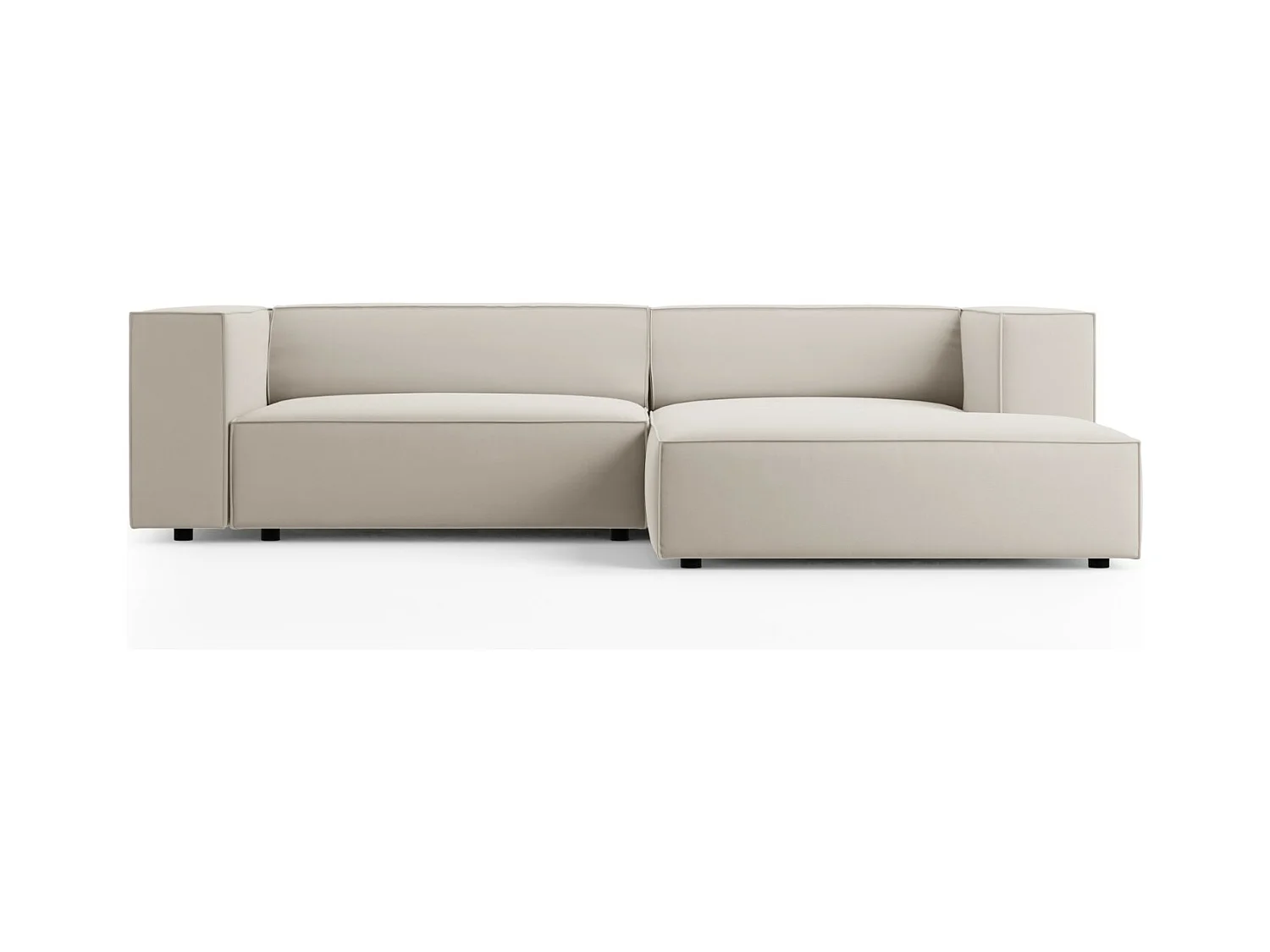 Cosmopolitan Design - Canapé d'angle droit "Arendal" 3 places en velours écru - 224x166x70cm
