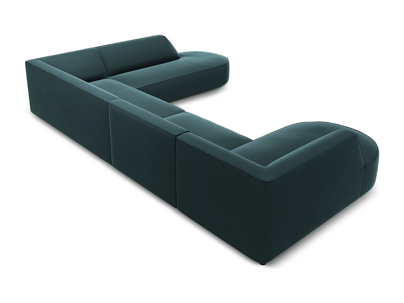 CXL by Christian Lacroix - Sofá de canto direito panorâmico "Charles" 7 lugares em veludo azul - 366x273x69cm