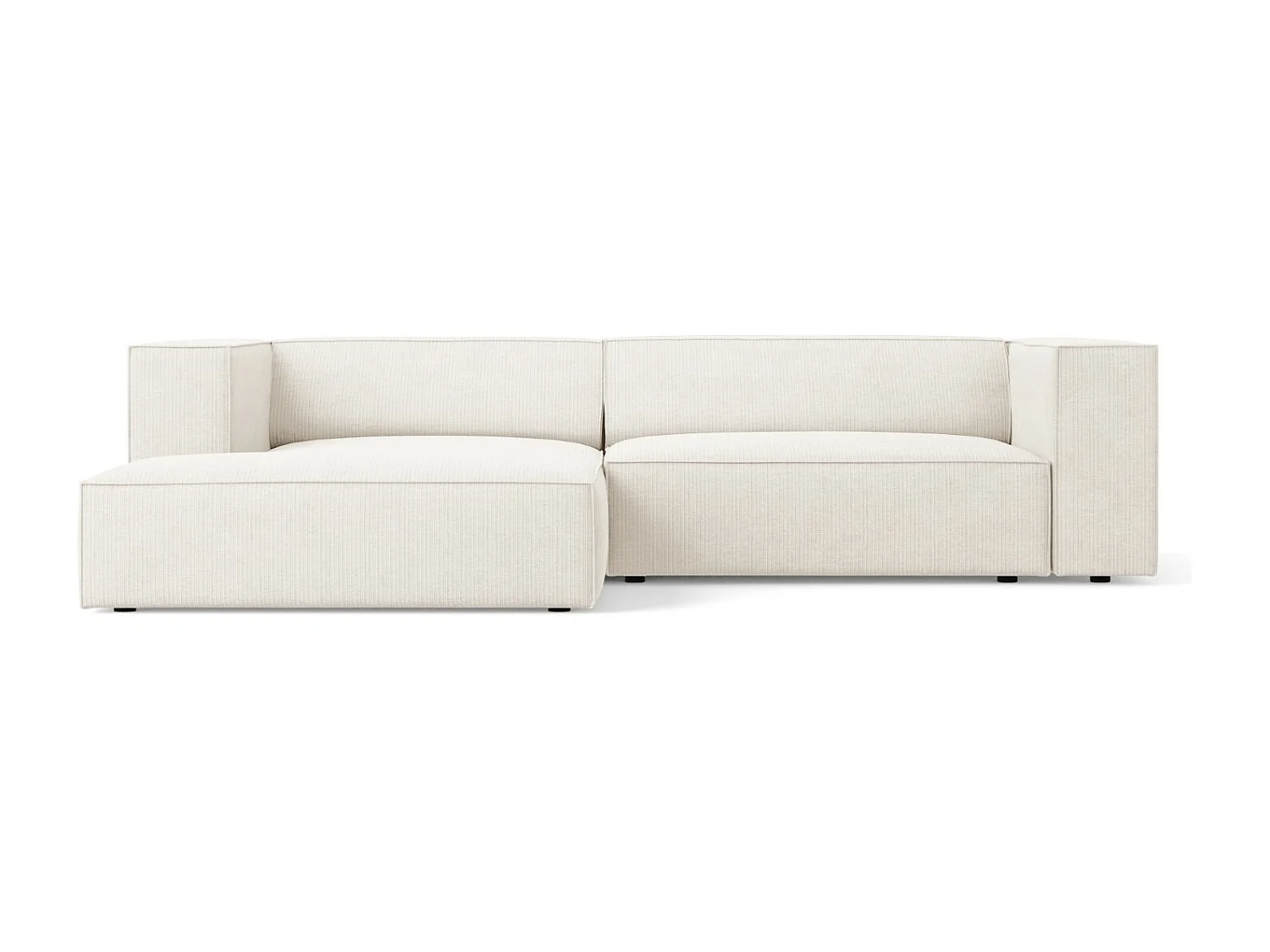 Cosmopolitan Design - 3-Sitzer Ecksofa links "Arendal" aus Chenille-Stoff mit Rippeneffekt elfenbein - 224x166x70cm