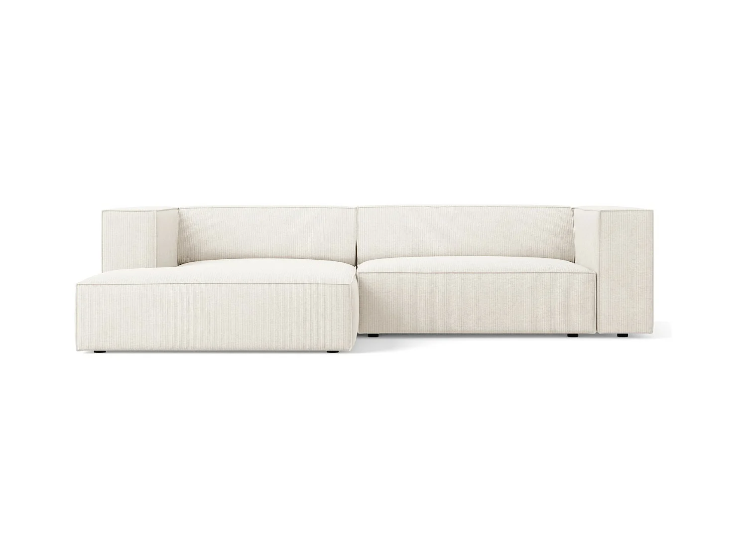Cosmopolitan Design - Linker hoekbank "Arendal" 3 zitplaatsen, Chenille met ribbeleffect, Ivoor - 224x166x70cm