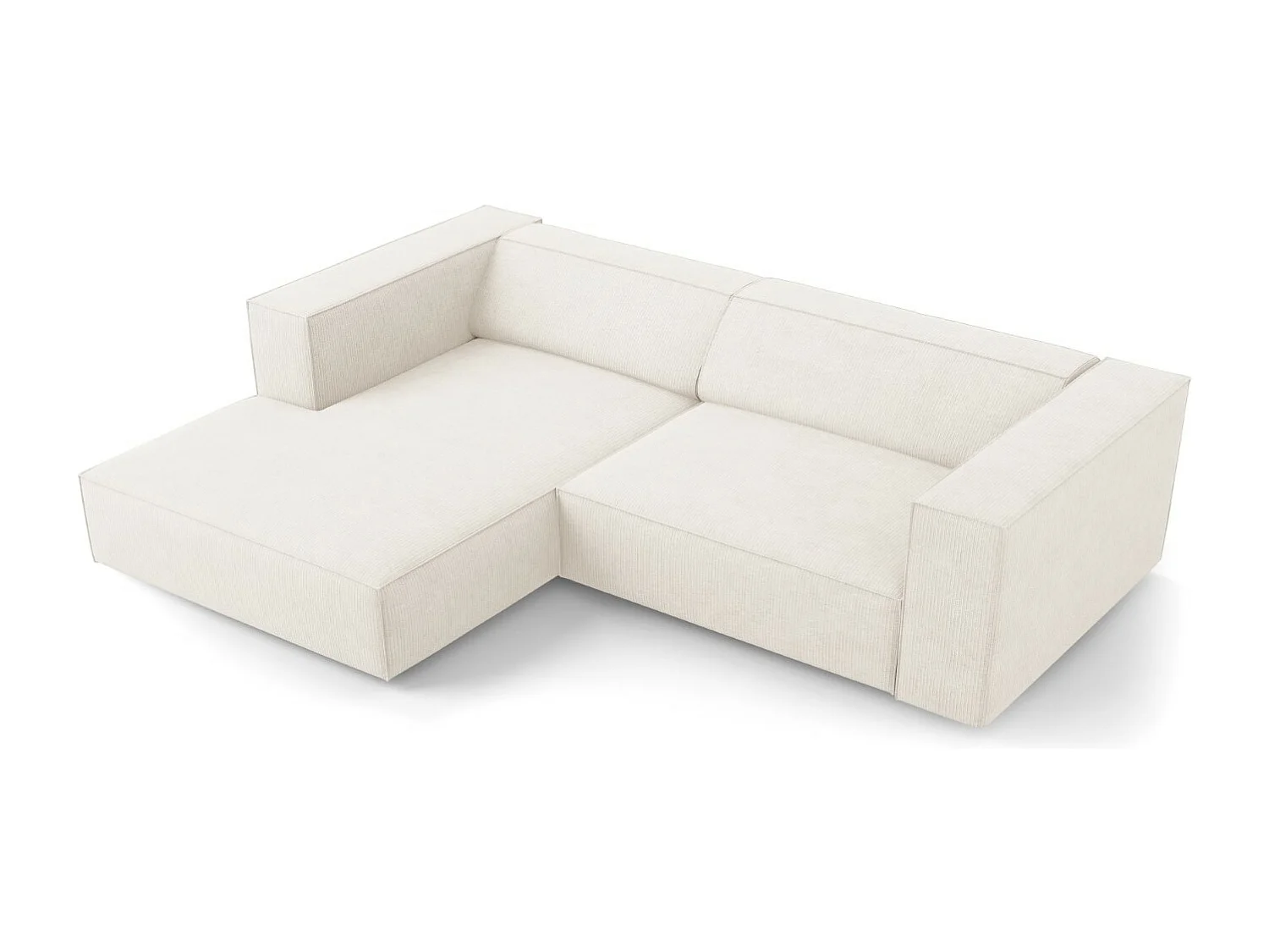 Cosmopolitan Design - Sofá esquinero izquierdo "Arendal" 3 plazas de tejido chenilla con efecto acanalado marfil - 224x166x70cm