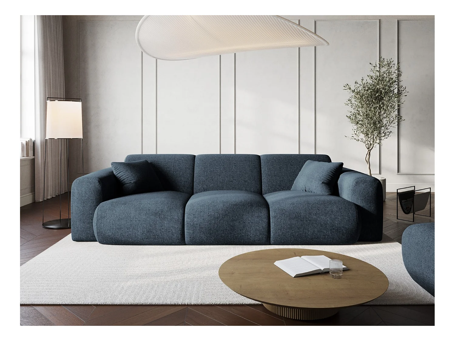 Cosmopolitan Design - 3-Sitzer Sofa "Nolio" aus Chenille-Stoff königsblau - 235x95x72cm