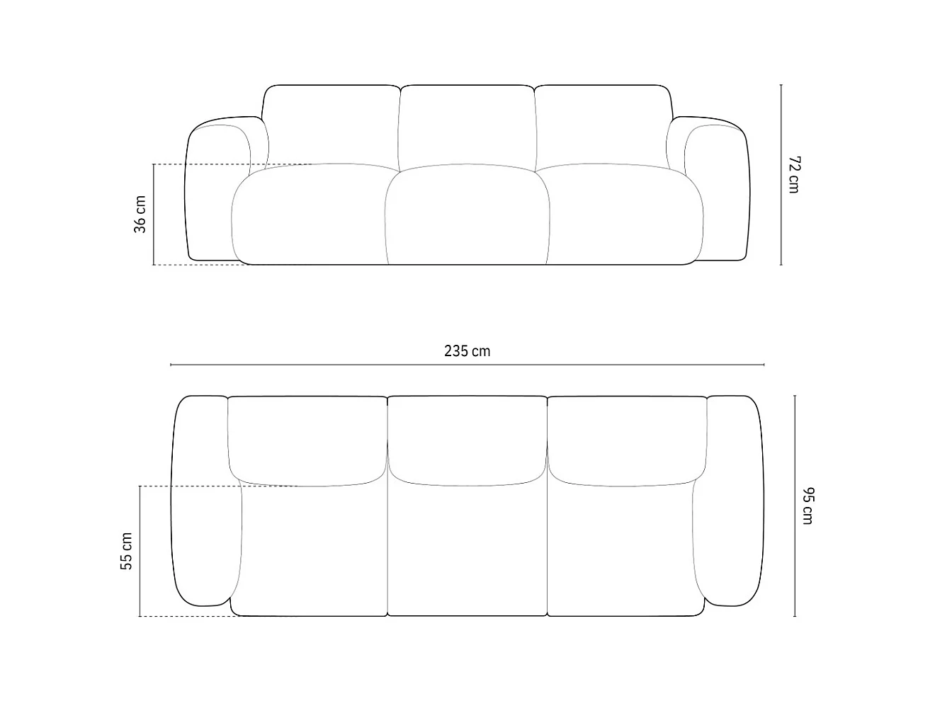 Cosmopolitan Design - 3-Sitzer Sofa "Nolio" aus Chenille-Stoff königsblau - 235x95x72cm
