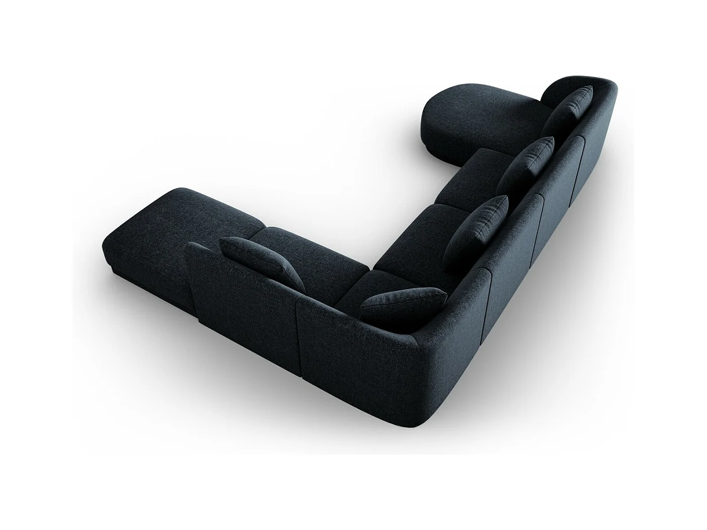 Cosmopolitan Design - Sofá de canto direito panorâmico "Tulum" 6 lugares em tecido chenille azul real - 330x255x70cm