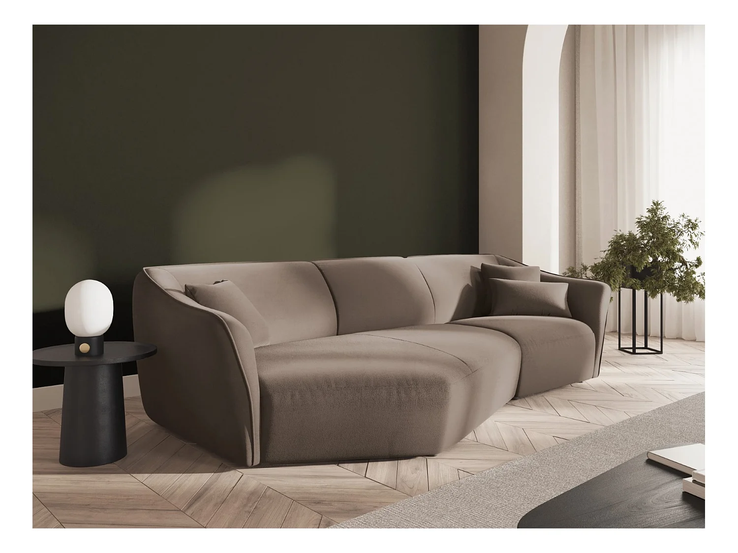 Cosmopolitan Design - Divano angolare modulare sinistro "Tokyo" 5 posti in velluto marrone chiaro - 292x138x79cm
