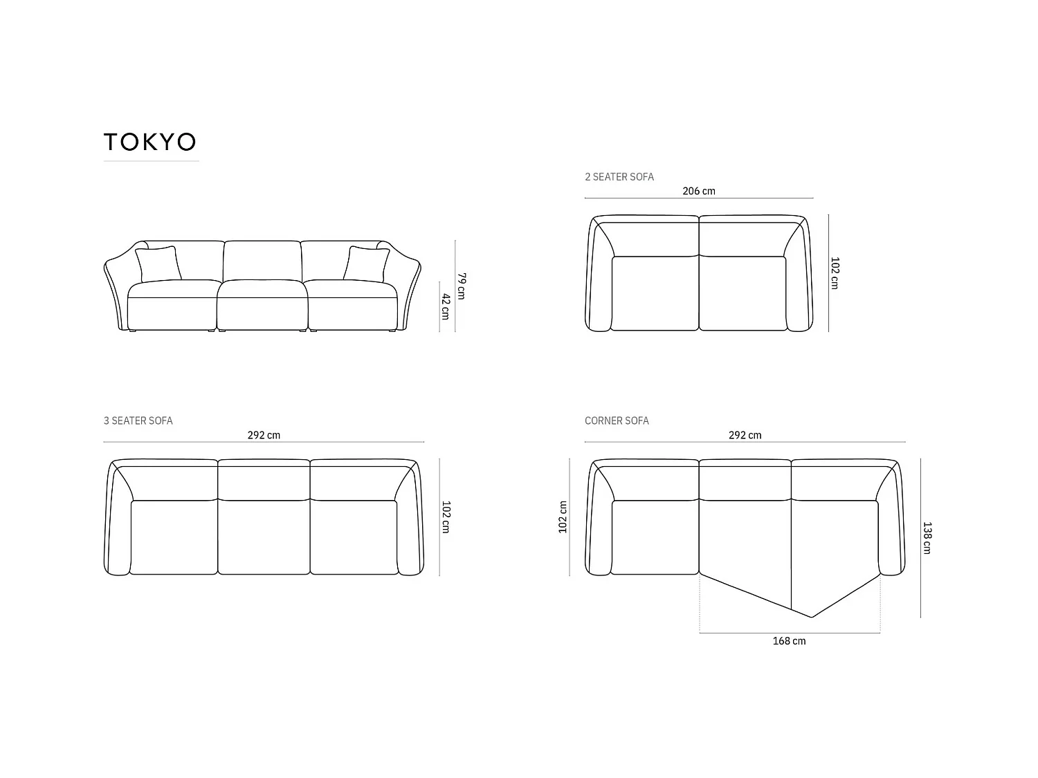 Cosmopolitan Design - Divano angolare modulare sinistro "Tokyo" 5 posti in velluto marrone chiaro - 292x138x79cm