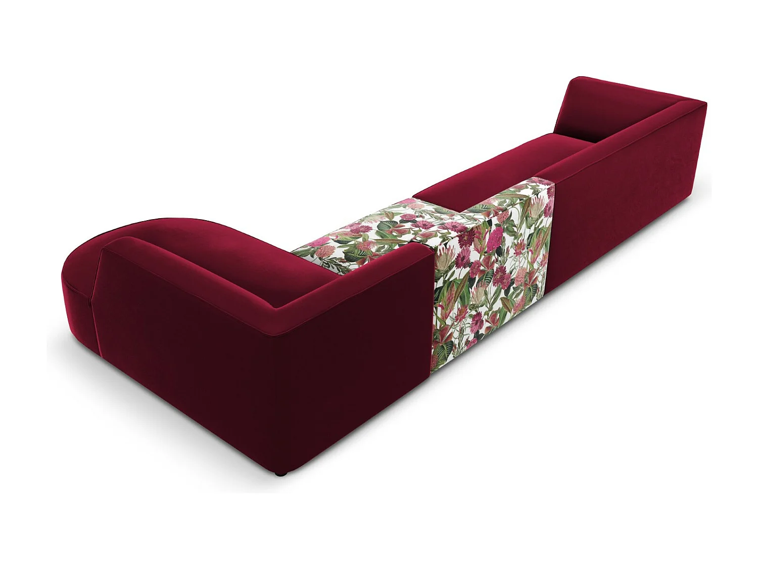 CXL by Christian Lacroix - Canapé d'angle droit "Charles" 5 places en velours motif de rose de jardin,rouge - 366x180x69cm