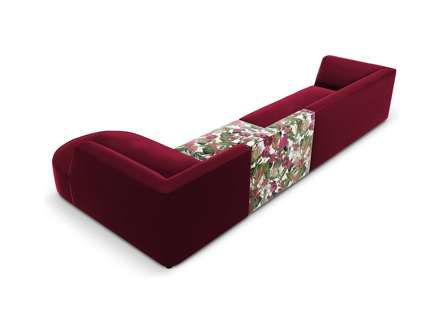 CXL by Christian Lacroix - Rechter hoekbank "Charles" 5 zitplaatsen, Flueel, tuinrozenpatroon, rood - 366x180x69cm