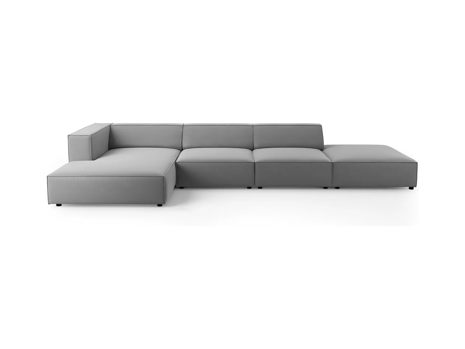 Cosmopolitan Design - Linker hoekbank "Arendal" 5 zitplaatsen, Flueel, Lichtgrijs - 341x166x70cm