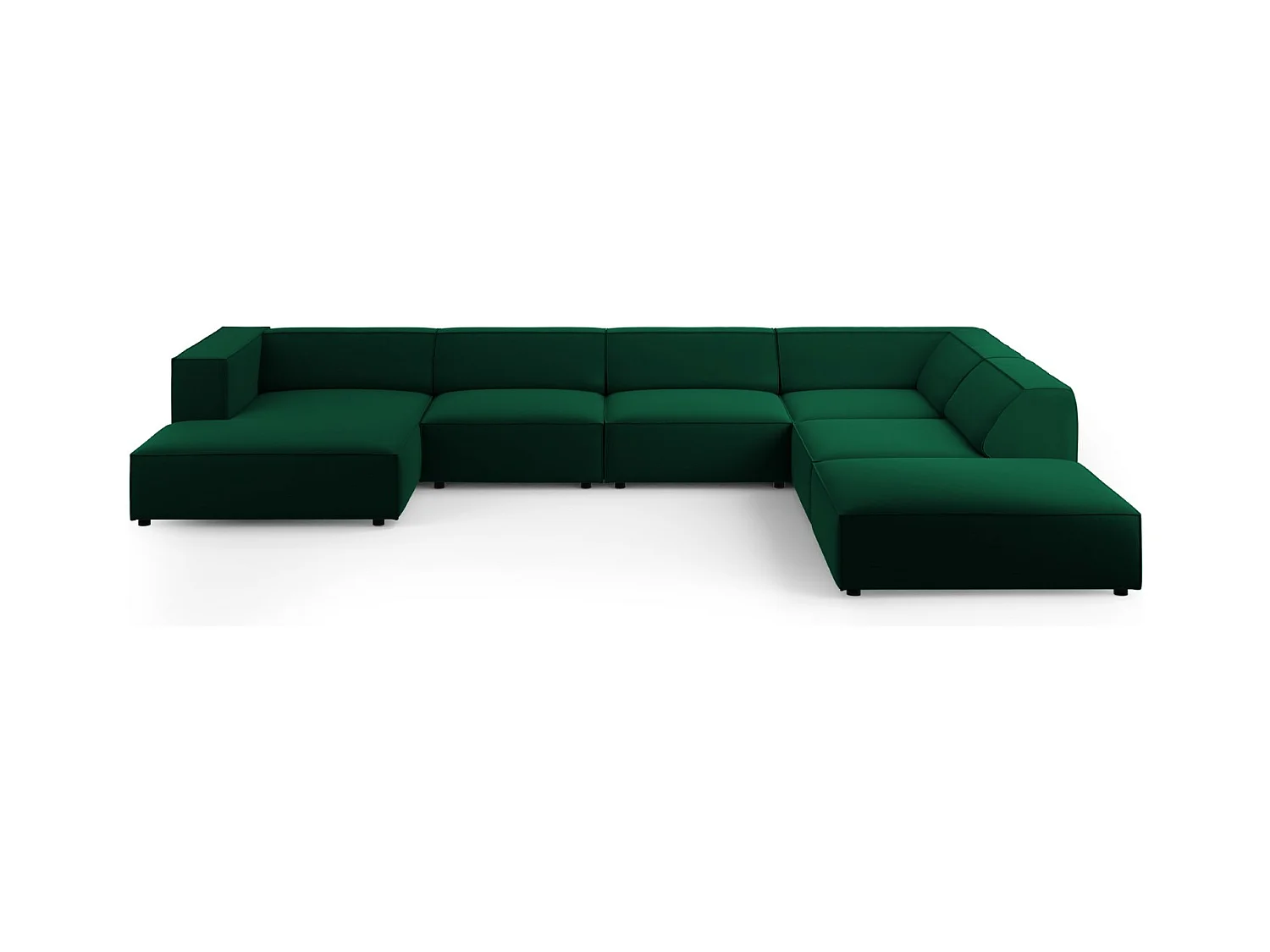 Cosmopolitan Design - Canapé d'angle droit panoramique "Arendal" 7 places en velours vert bouteille - 364x262x70cm