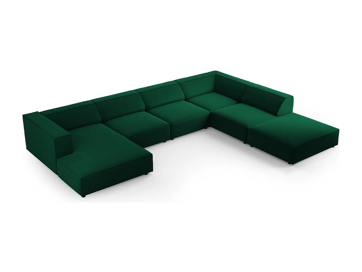 Cosmopolitan Design - Divano panoramico destro "Arendal" 7 posti in velluto verde bottiglia - 364x262x70cm