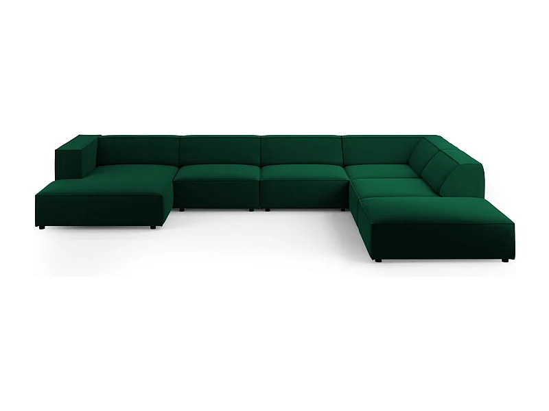 Cosmopolitan Design - Narożnik prawy panoramiczny, "Arendal" 7 miejsc welur, zielony butelkowy - 364x262x70cm