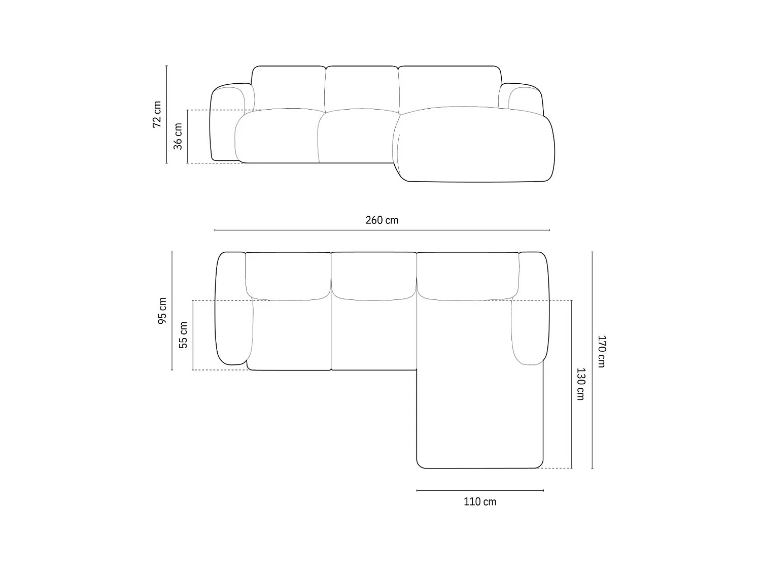 Cosmopolitan Design - Canapé d'angle droit "Nolio" 4 places en chenille bleu roi - 260x170x72cm