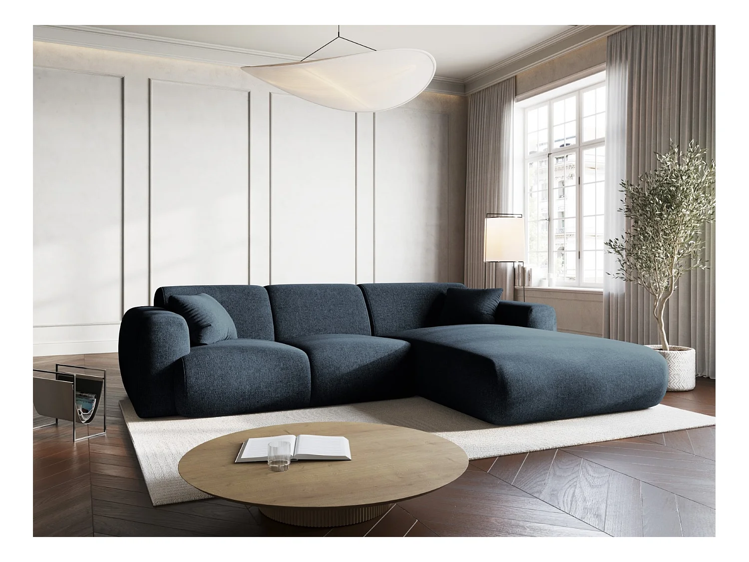 Cosmopolitan Design - Canapé d'angle droit "Nolio" 4 places en chenille bleu roi - 260x170x72cm