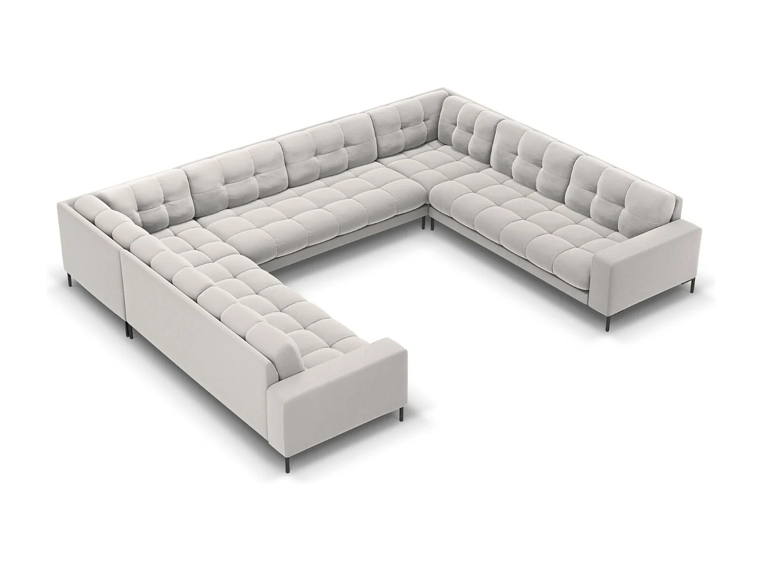 Cosmopolitan Design - Divano panoramico "Bali" 9 posti in velluto argento - 327x256x75cm