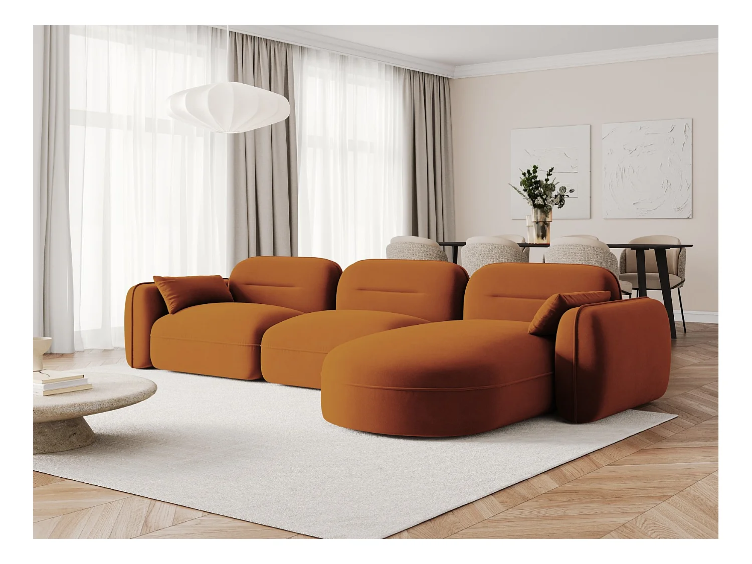 Cosmopolitan Design - Canapé d'angle droit modulable "Sydney" 4 places en velours terracotta - 320x165x70cm