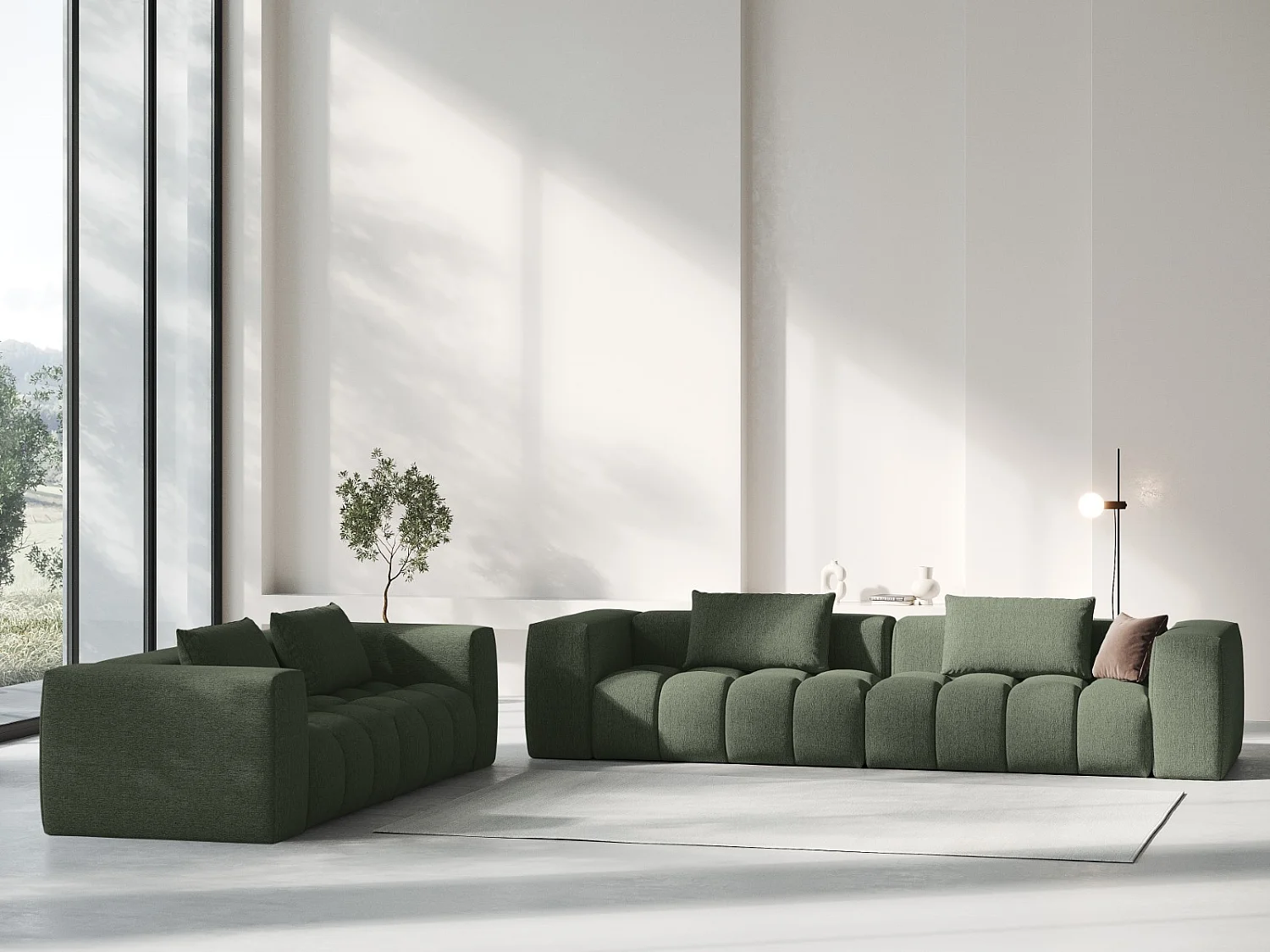 CXL by Christian Lacroix - Sofá modular "Lorella" 5 lugares em tecido estrutural verde oliva escuro - 290x85x70cm