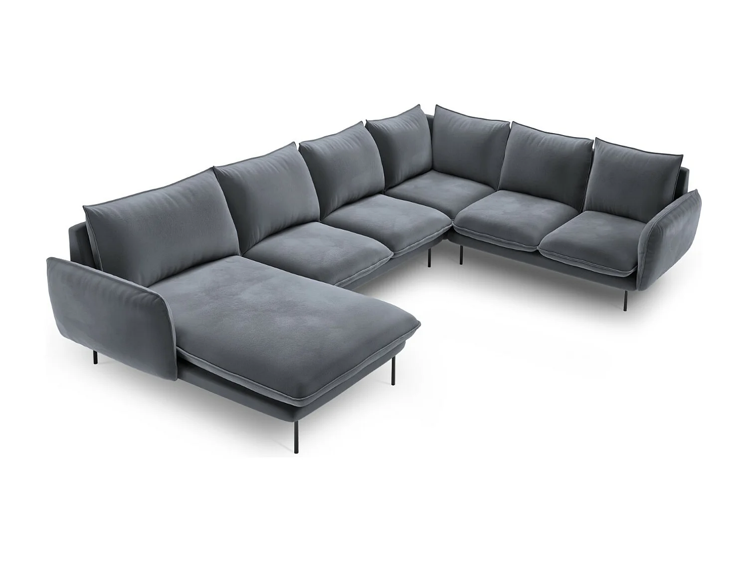 Cosmopolitan Design - Panoramische hoekbank rechts "Vienna" 7 zitplaatsen, Flueel, Blauw Grijs - 330x235x95cm