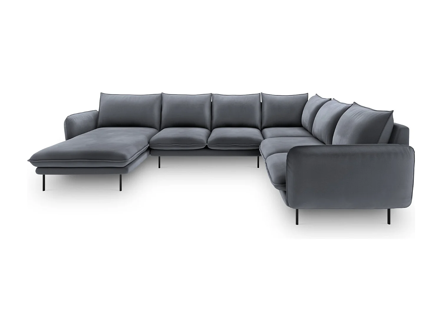 Cosmopolitan Design - Panoramische hoekbank rechts "Vienna" 7 zitplaatsen, Flueel, Blauw Grijs - 330x235x95cm