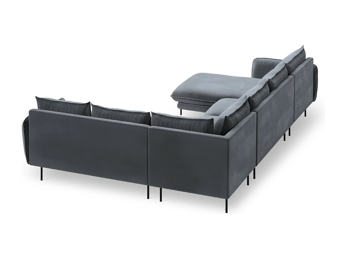 Cosmopolitan Design - Panoramische hoekbank rechts "Vienna" 7 zitplaatsen, Flueel, Blauw Grijs - 330x235x95cm